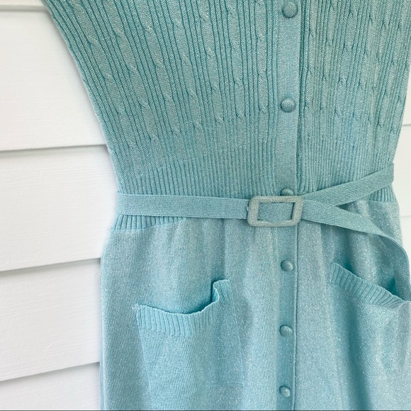 VINTAGE Aqua Shimmer Knit Maxi Dress - Picture 5 of 7